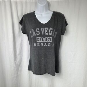 Las Vegas Nevada Shirt Womens Large Gray Graphic V Neck Short Sleeve Tee Top